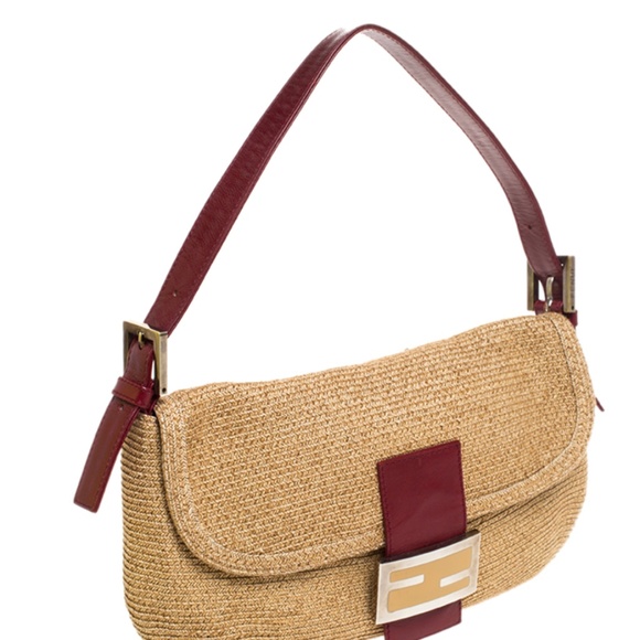 Fendi Handbags - Vintage Fendi Raffia Shoulder Bag red leather